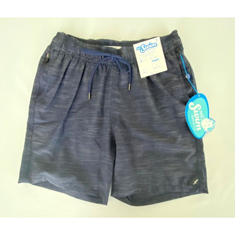 Mr Swim Technical Swim Trunks Mens S Navy NWT Zip Pocket Drawstring Shorts